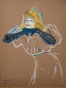 Yvette Guilbert Sings "Linger, Longer, Loo" 1894 (ボール紙に油彩) 作： Henri de Toulouse Lautrec