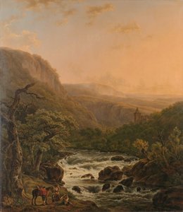 日没時のアルデンヌの川 作： Henri van Assche