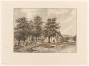 水上の農場の眺め 作： Henricus Franciscus Wiertz (signed by artist)