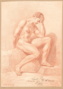 横から見た裸の男性の着席 (2等賞 1807年) 作： Henricus Franciscus Wiertz