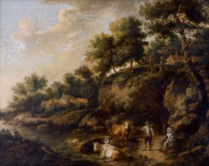 「牛飼いのいる風景」、18世紀 作： Henricus Josephus Antoniessen