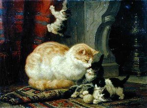 Kittens At Play（油彩・パネル 作： Henriette Gertruide Knip