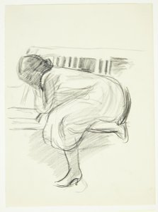 ソファにしゃがんで読書する女性 作： Henrik Schouboe