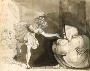 ガリンティアスは、ヘラクレスの誕生を発表することでエイレイテュイアの裏をかく (Verso: Fuseli 夫人の肖像) (グラファイト、インク、インクのウォッシュは、白地に白で強調されている) 作： Henry (1741 1825) Fuseli