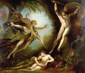 イチュリエルの槍のタッチから始まるサタン 作： Johann Heinrich Füssli
