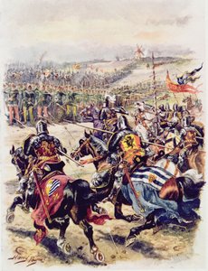 フランス騎兵隊の突撃、1920年代のCHウィリー少佐による「英国史の栄光の戦い」のイラスト 作： Henry A. Payne