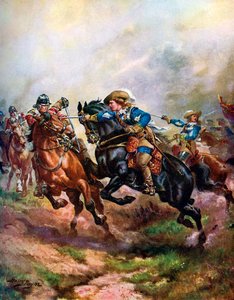 「1642年のエッジヒルでのルパート王子の騎兵隊の突撃」、c1920 作： Henry A Payne