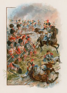 1815年6月16日、キャトルブラでフランスのキュラシエによって起訴された第42ハイランダーの広場（クロモリト） 作： Henry A. Payne