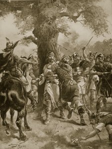 デンマークによる聖エドマンドの殺害、西暦870年、「ハッチンソンのイギリス国民の物語」、1920年頃のイラスト