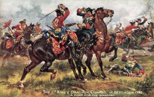 キングスホース、現在は第1（キングス）ドラグーンガード、デッティンゲンの戦い、1743年6月 作： Henry A. Payne