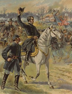 アメリカ南北戦争、1863年5月3日、バージニア州チャンセラーズビルの戦いでのフッカー将軍（クロモリショット 作： Henry Alexander (after) Ogden
