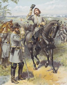 ロングストリート将軍から突撃の命令を受けるピケット将軍、ゲティスバーグの戦い、1863年7月3日（カラーリトグラフ