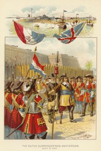 ニューアムステルダムを降伏させるオランダ人（1664年9月8日）（カラーリトグラフ 作： Henry Alexander (after) Ogden