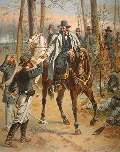 1864年5月5日、荒野の戦いにおけるグラント将軍（カラーリトグラフ 作： Henry Alexander Ogden
