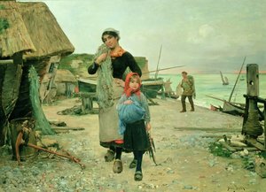 網を持って戻ってくる漁師たち（エトレタ島 作： Henry Bacon