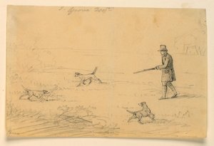 3匹の犬を連れた紳士の習作、狩猟