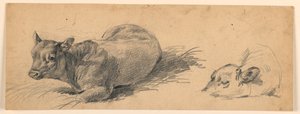 牧草地に横たわっている若い雄牛の研究 作： Henry Bernard Chalon