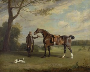 ハンターを抱くシュルーズベリーの新郎伯爵、1800年頃（キャンバスに油彩） 作： Henry Bernard Chalon