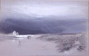 川と橋のある風景：雨が降る 作： Henry Bright