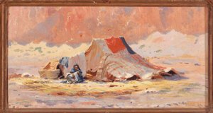 砂漠の中のアラブのテント、ブリダ 作： Henry Brokman Knudsen