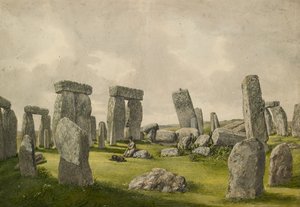 現在の状態のストーンヘンジの内部、石、人間、犬の内部、1824-1839 年