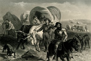 「平原を渡る移民」、c1869、1874年。 作： Henry Bryan Hall Jr.