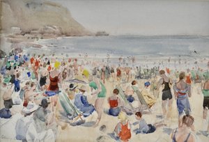浜辺にて、1920-30年頃（水彩）