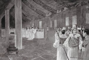 儒教寺院から石版を取り除く（リトグラフ） 作： Henry Charles Seppings Wright