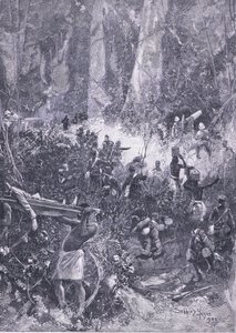 アシャンティ戦争1900：森での戦い、1900年代イギリスのカッセルの歴史のイラスト 作： Henry Charles Seppings Wright