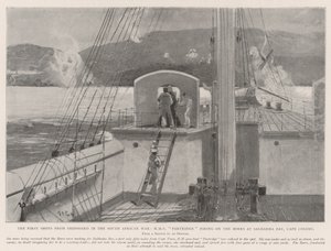 南アフリカ戦争における船からの最初のショット、ケープコロニーのサルダーニャ湾のボーアーズで発砲したHMSパートリッジ 作： Henry Charles Seppings Wright