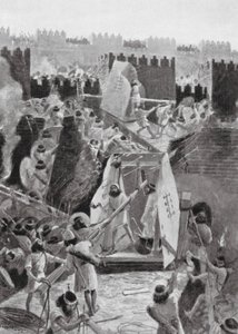 バビロンの城塞を襲撃するペルシャ軍（リトグラフ） 作： Henry Charles Seppings Wright