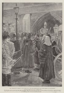 テンプルバー内の宣言式典、ルージュドラゴンの手紙を読んだ市長 作： Henry Charles Seppings Wright