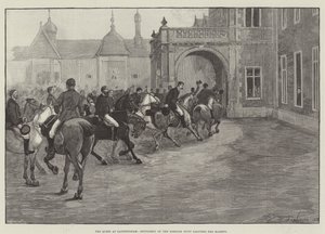 ノーフォークハントの紳士であるサンドリンガムの女王、陛下に敬礼 作： Henry Charles Seppings Wright