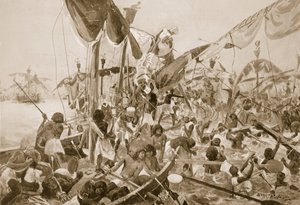 ペルーシウムでの海戦、「ハチソンの歴史」のイラスト、1910年頃