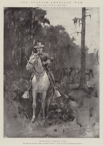米西戦争、タンパでピケット任務についている騎兵隊と（エングレービング 作： Henry Charles Seppings Wright