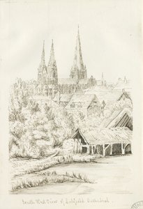 リッチフィールド大聖堂-南西ビュー：ペン画、nd [？1788-1855]（図面） 作： Henry Curzon Allport