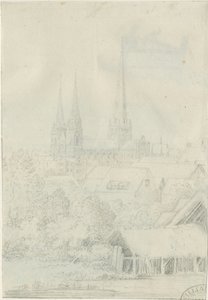 リッチフィールド大聖堂-南西ビュー：鉛筆画、nd [？1788-1855]（図面） 作： Henry Curzon Allport