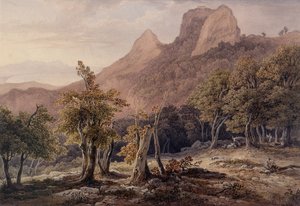 数字とバックグラウンドで湖の岩の多い風景 作： Henry Curzon Allport