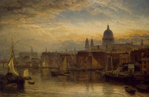 テムズ川のセントポール教会、1877年 作： Henry Dawson