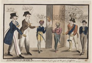 失望したダンディ：または1819年の公正なサーカシアン（紙にペン、ブラシ、インク、トイレ）をのぞき見する無駄な試み 作： Henry E. O. OConnor