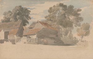 木のある農場の建物 作： Henry Edridge