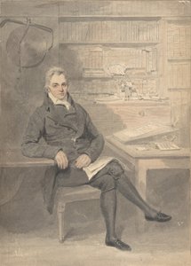 ライティング デスクの前に座る男性の肖像、1795～1800 年。 作： Henry Edridge