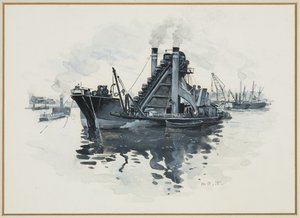サルフォード・ドックの浚渫船 作： Henry Edward Tidmarsh