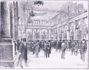 マンチェスターの王立証券取引所の内部、1900年代のカッセルズイングランドの歴史のイラスト