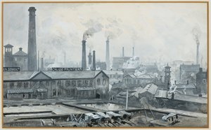ロンドン・ロード駅からの眺め、ホイルズ・プリント・ワークス（紙に水彩画） 作： Henry Edward Tidmarsh