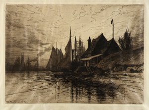 夕方、ニューヨーク港 作： Henry Farrer