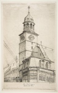 郵便局、旧ニューヨークの風景の中のオランダ教会、1870年。 作： Henry Farrer