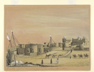 1851年4月、クラチー（カラチ）の先住民の町の一部（紙に水彩） 作： Henry Francis Ainslie