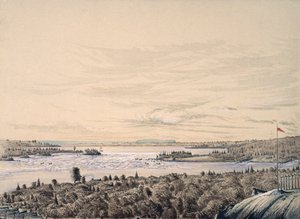 Sault de Ste。ヒューロン湖とスペリオル湖の間のマリー、1842年（紙にトイレ） 作： Henry Francis Ainslie