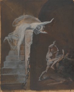 テセウスとミノタウロスの闘いを見守るアリアドネ 作： Johann Heinrich Füssli